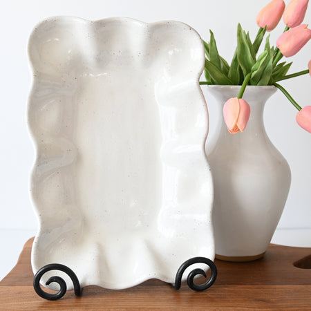 Ruffled Rectangle Dish Eyelet White