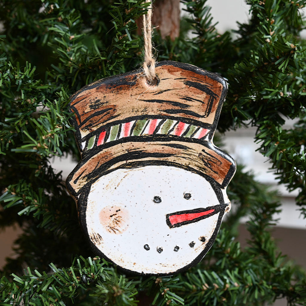 Storybook Snowman Pottery Ornament - TheMississippiGiftCompany.com