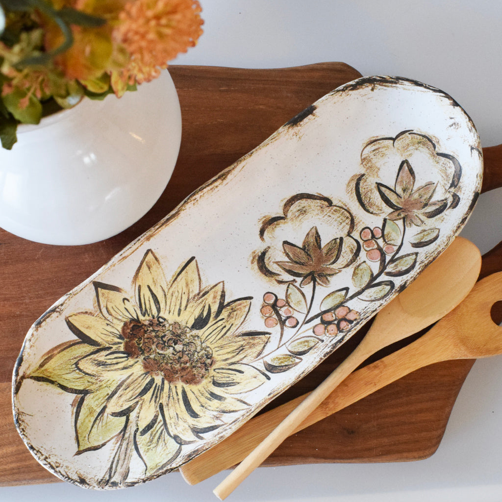 Sunflower & Cotton Tray - TheMississippiGiftCompany.com
