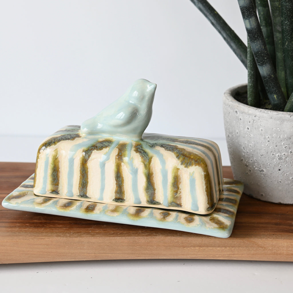 Good Earth Pottery Butter Dish Teal