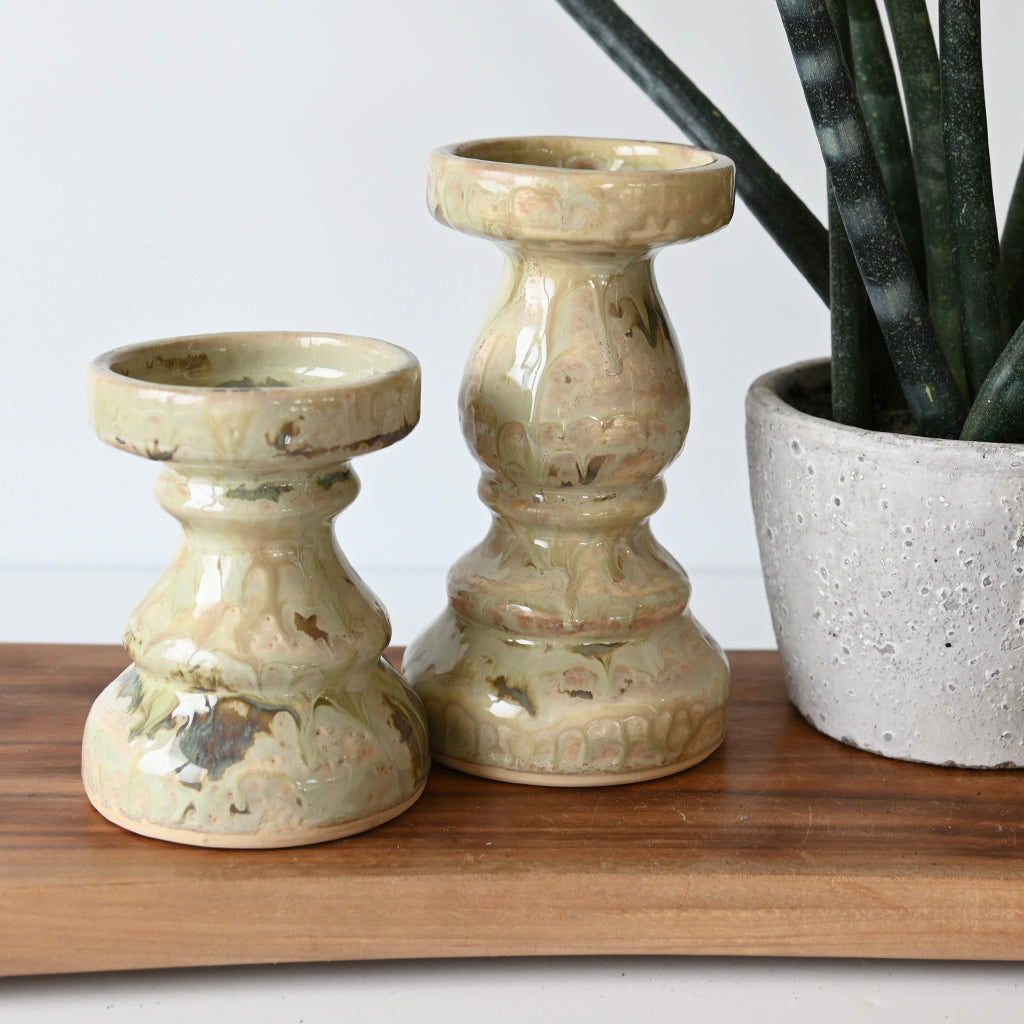 Good Earth Pottery Candlesticks Celery