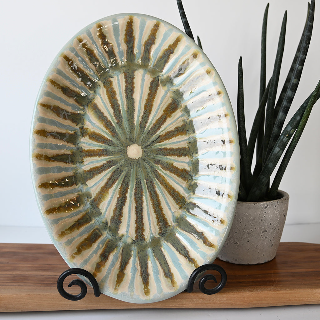 Good Earth Pottery Medium Oval Platter Teal