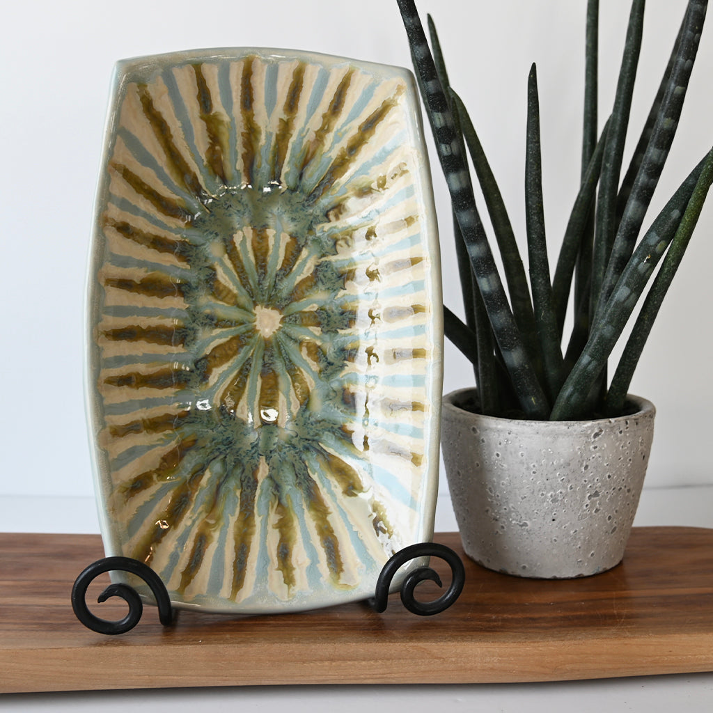 Good Earth Pottery Rectangle Serving Bowl Teal