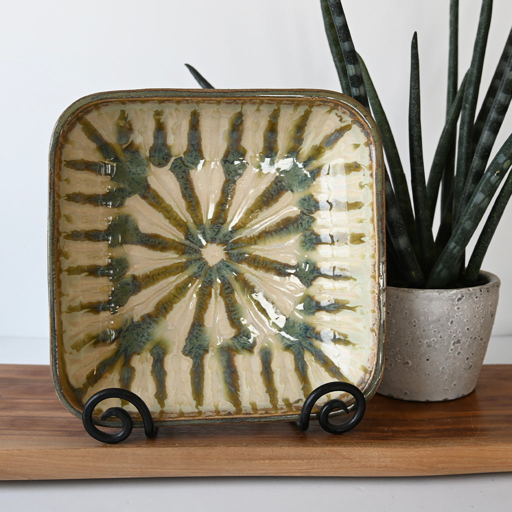 Good Earth Pottery Small Square Serving Bowl Sparrow