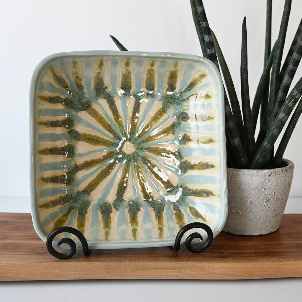 Good Earth Pottery Small Square Serving Bowl Teal