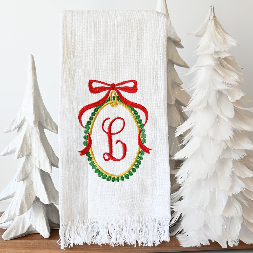 GG Christmas Bow Initial Hand Towel - TheMississippiGiftCompany.com