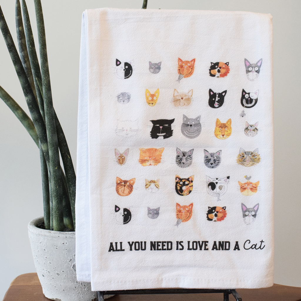Love & A Cat Hand Towel - TheMississippiGiftCompany.com