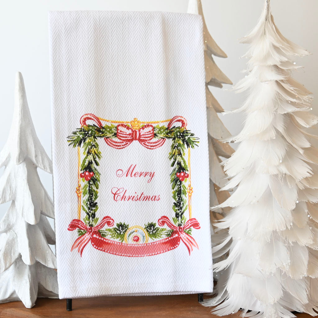 GG Merry Christmas Striped Bow Hand Towel - TheMississippiGiftCompany.com