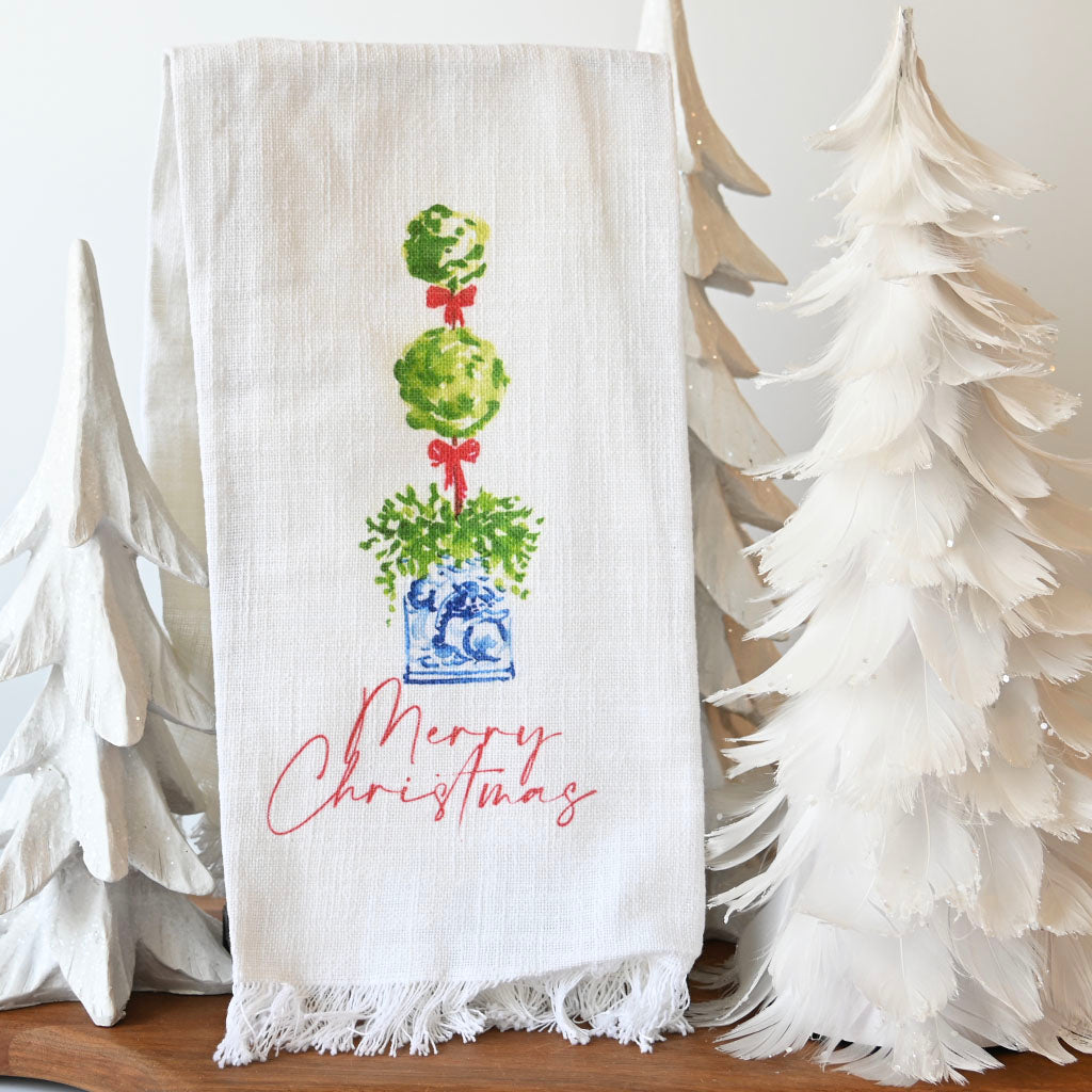 GG Merry Christmas Topiary Hand Towel - TheMississippiGiftCompany.com