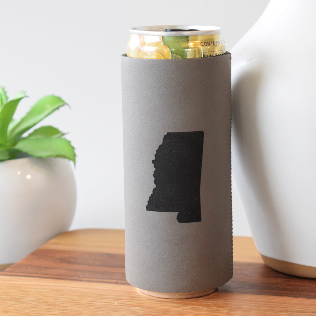 Mississippi Leather Slim Can Coolie - TheMississippiGiftCompany.com