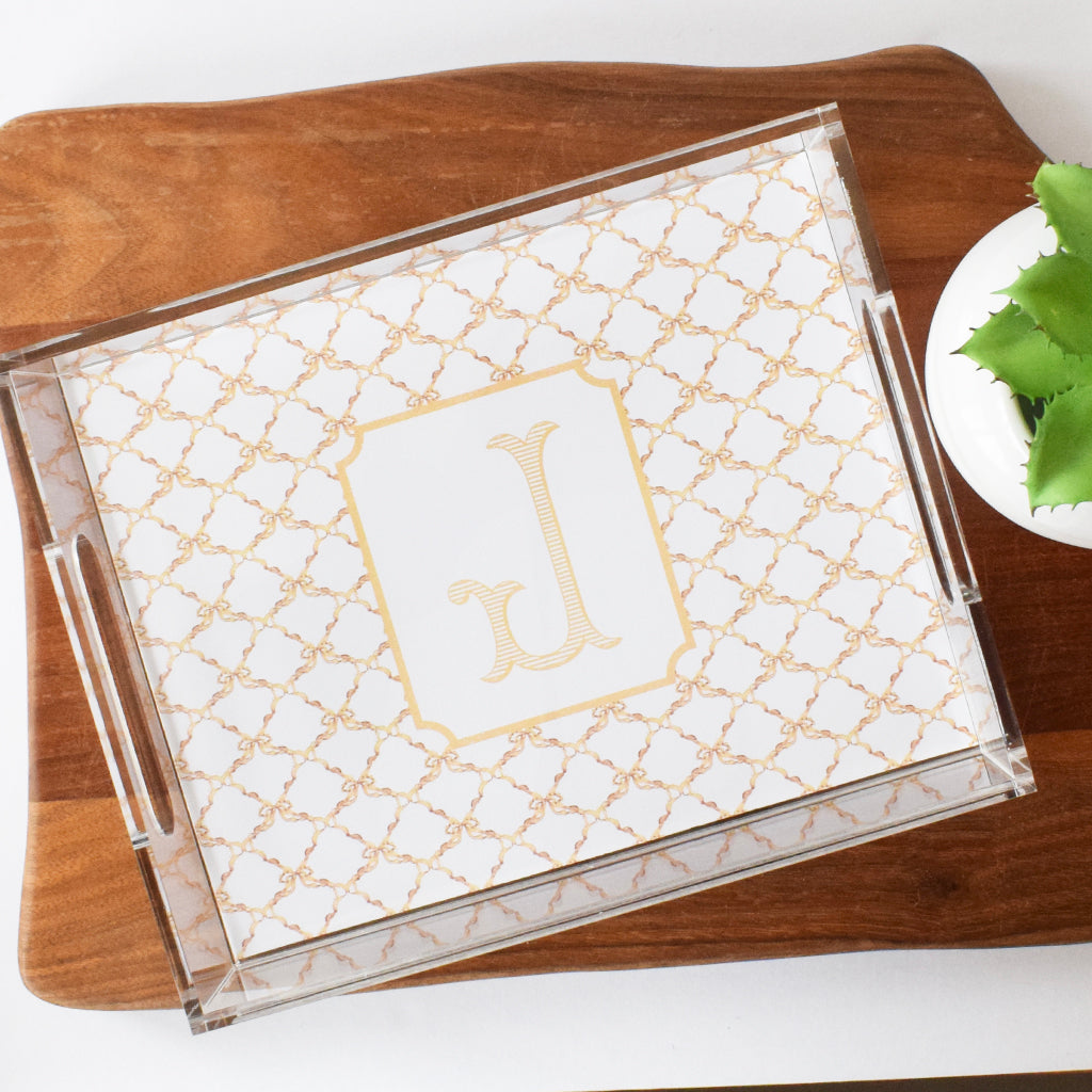 Romanesque Initial Bow Acrylic Tray - TheMississippiGiftCompany.com
