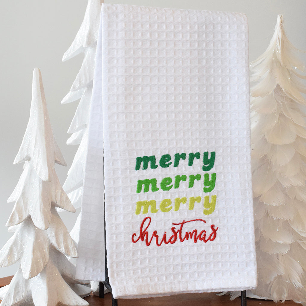 Merry Merry Merry Christmas Kitchen Towel - TheMississippiGiftCompany.com