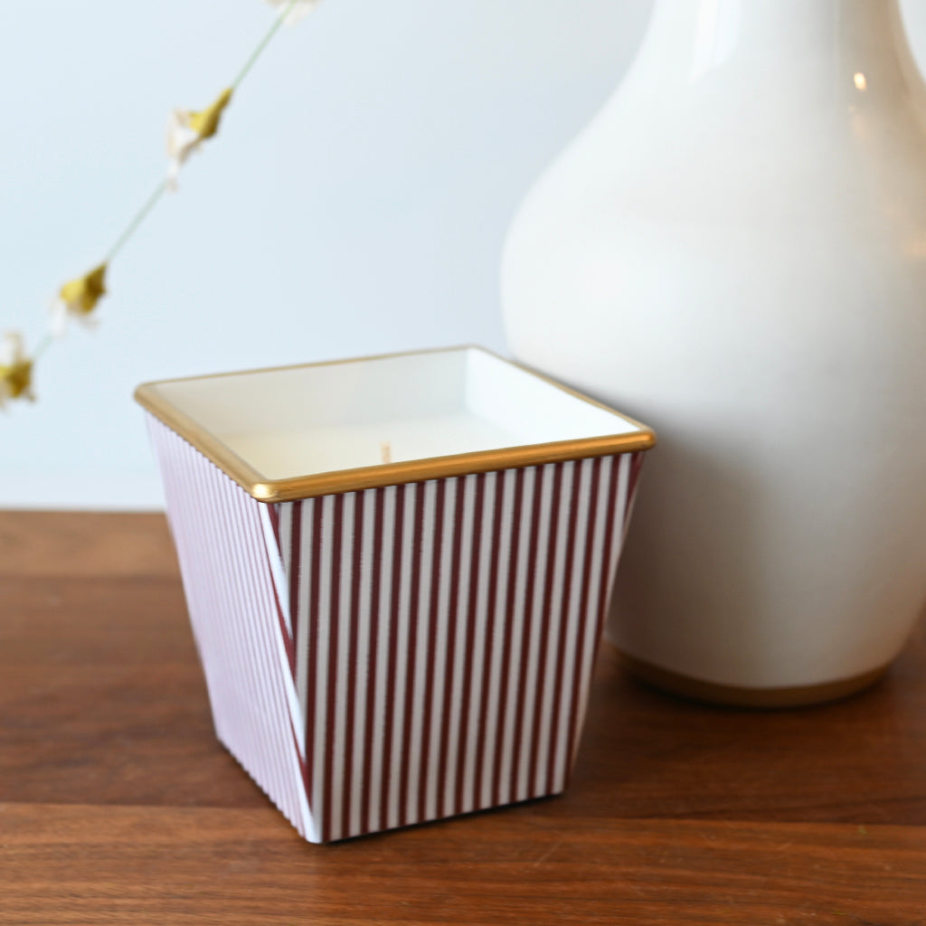Mini Maroon & White Patterned Candle - TheMississippiGiftCompany.com