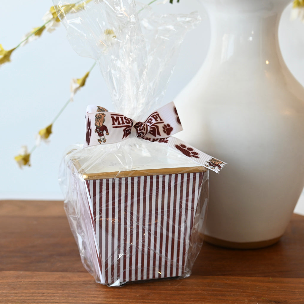 Mini Maroon & White Patterned Candle - TheMississippiGiftCompany.com