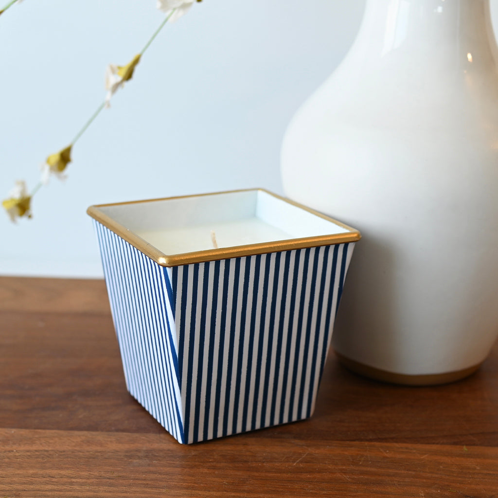Mini Navy Patterned Candle - TheMississippiGiftCompany.com