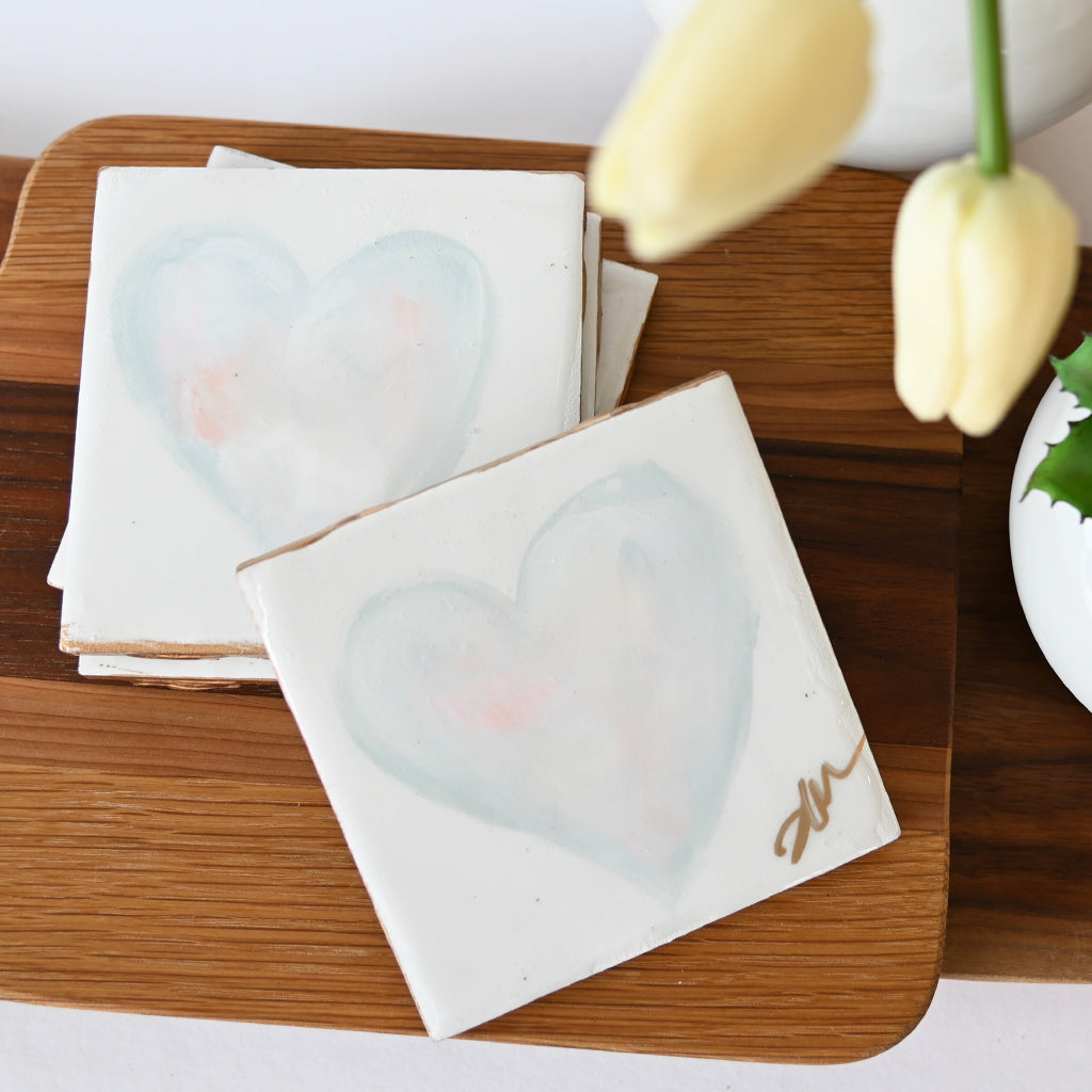 Haley Farris Pastel Blue Heart Coaster Set - TheMississippiGiftCompany.com
