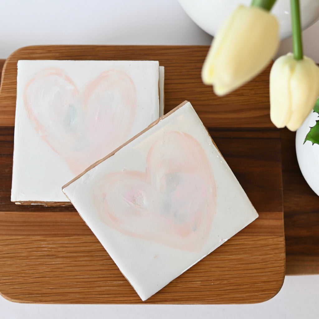 Haley Farris Pastel Pink Heart Coaster Set - TheMississippiGiftCompany.com