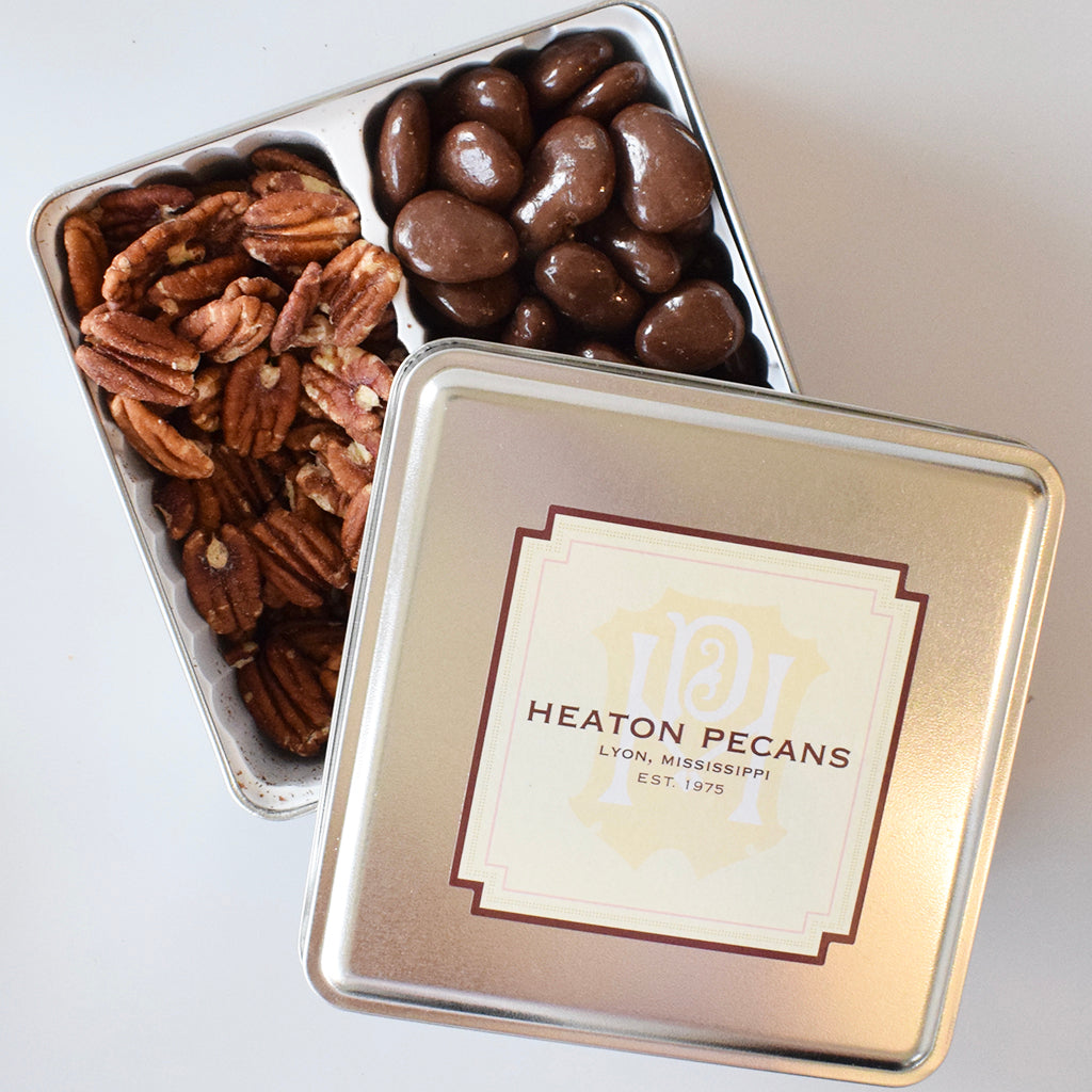 Square Pecan Tin-Chocolate/Roasted - TheMississippiGiftCompany.com