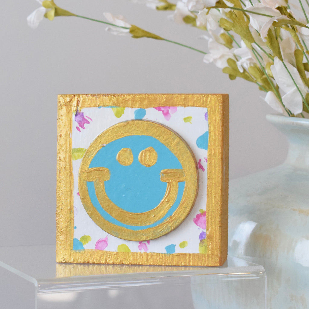 4x4 Smiley Face Block-Blue - TheMississippiGiftCompany.com