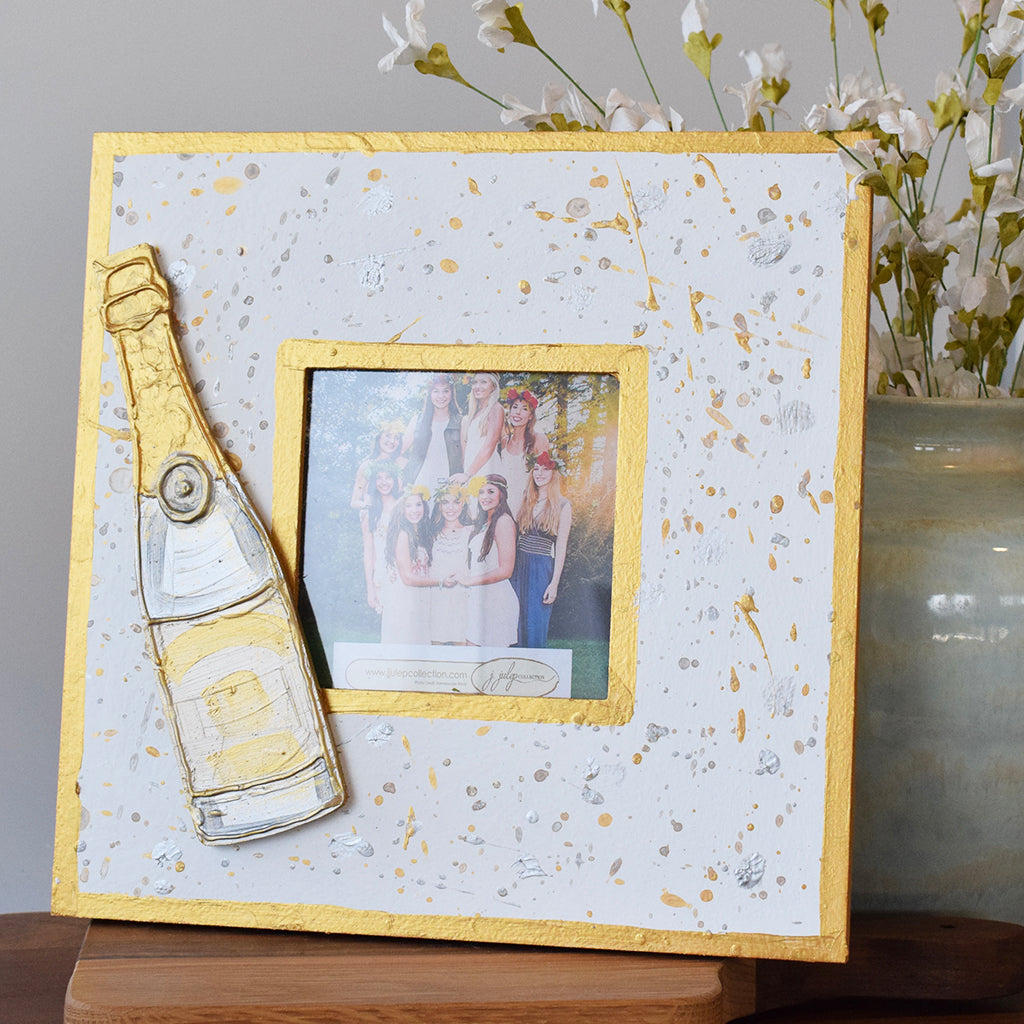 5x5 Metallics Frame with Champagne Bottle - TheMississippiGiftCompany.com