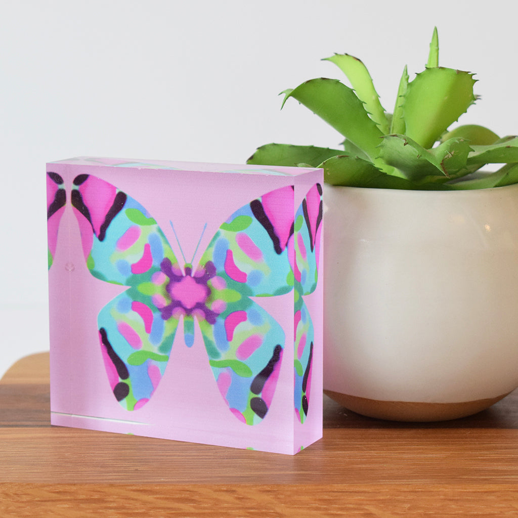 Pink Butterfly Acrylic Block - TheMississippiGiftCompany.com