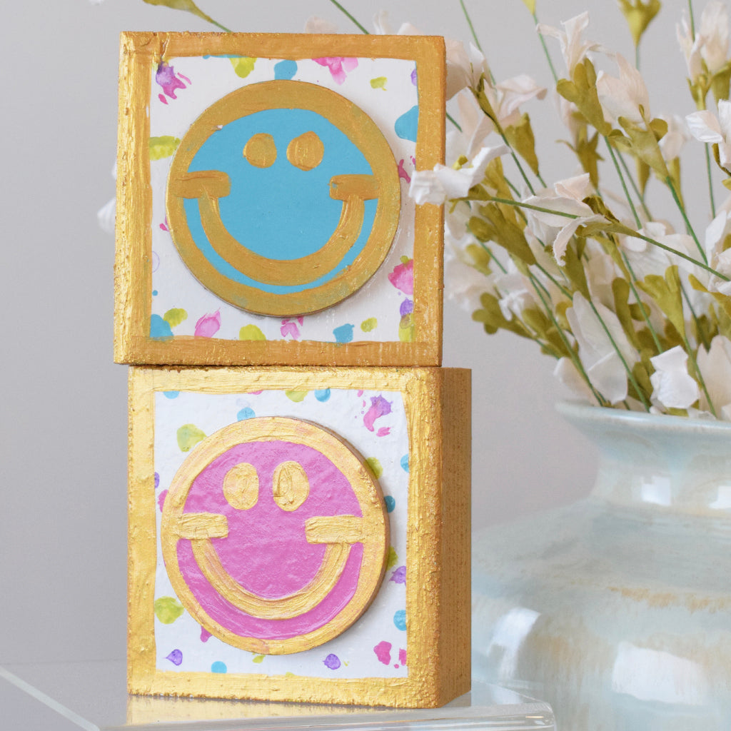 4x4 Smiley Face Block-Blue - TheMississippiGiftCompany.com