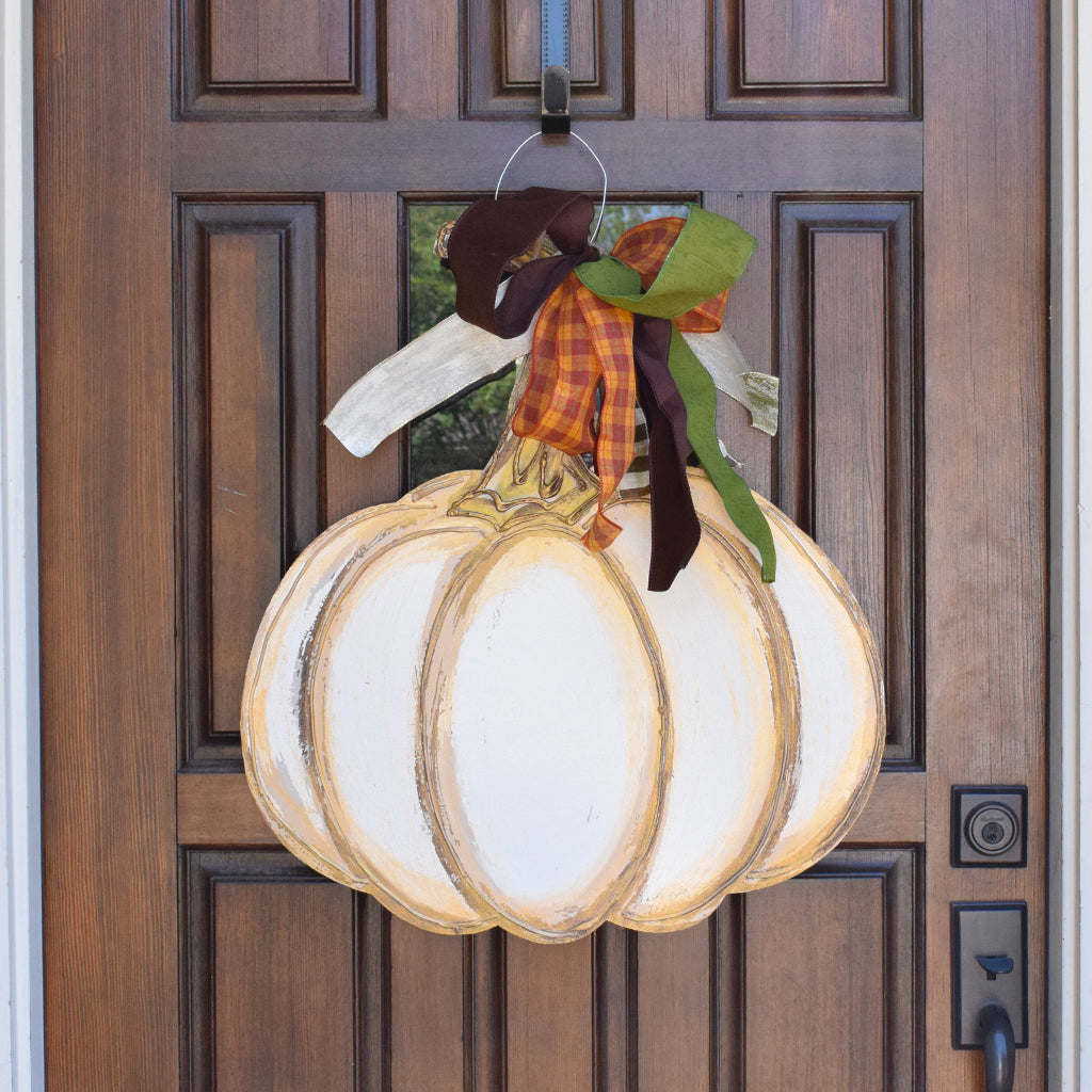 White Pumpkin Door Hanger - TheMississippiGiftCompany.com