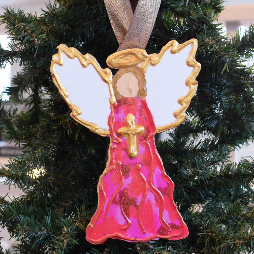 Angel Wooden Ornament-Pink - TheMississippiGiftCompany.com