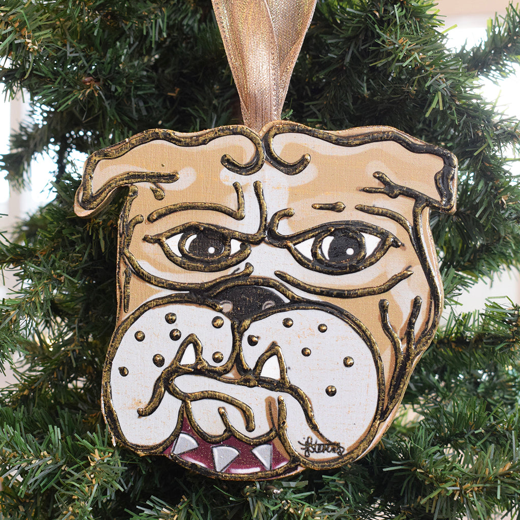 Wooden Bulldog Ornament - TheMississippiGiftCompany.com