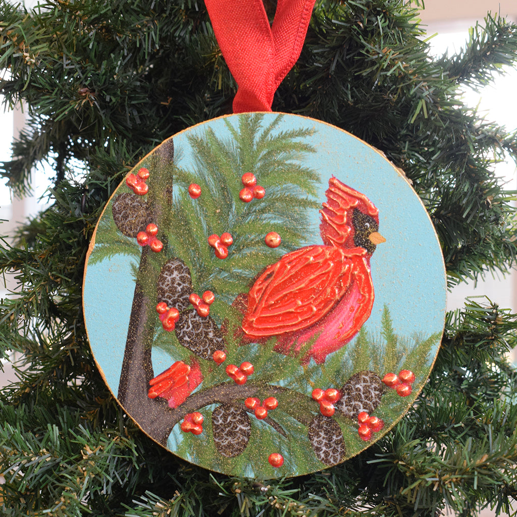 Wooden Cardinal Ornament - TheMississippiGiftCompany.com