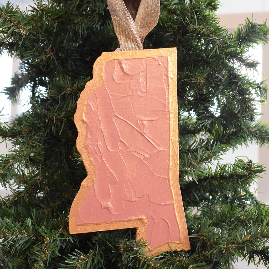 Wooden Mississippi Ornament- Rose Gold - TheMississippiGiftCompany.com