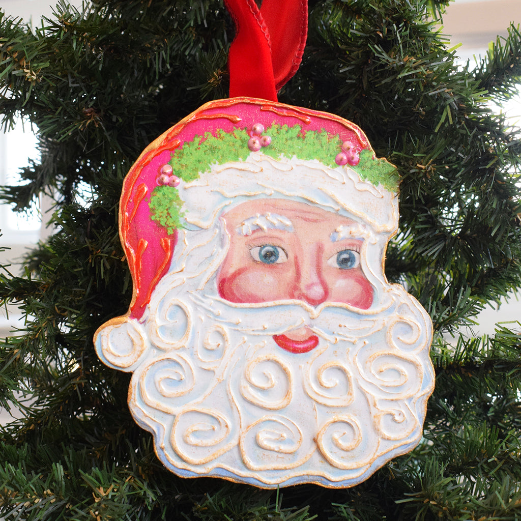 Wooden Santa with Red Hat Ornament - TheMississippiGiftCompany.com