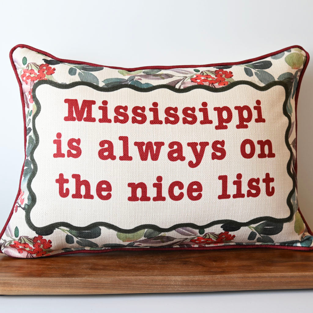 Little Birdie Pillow Mississippi Nice List Rectangle Pillow - TheMississippiGiftCompany.com