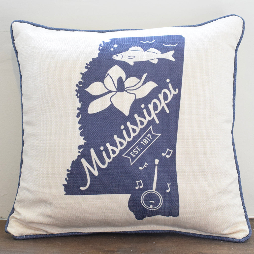Mississippi Illustration Square Pillow - TheMississippiGiftCompany.com