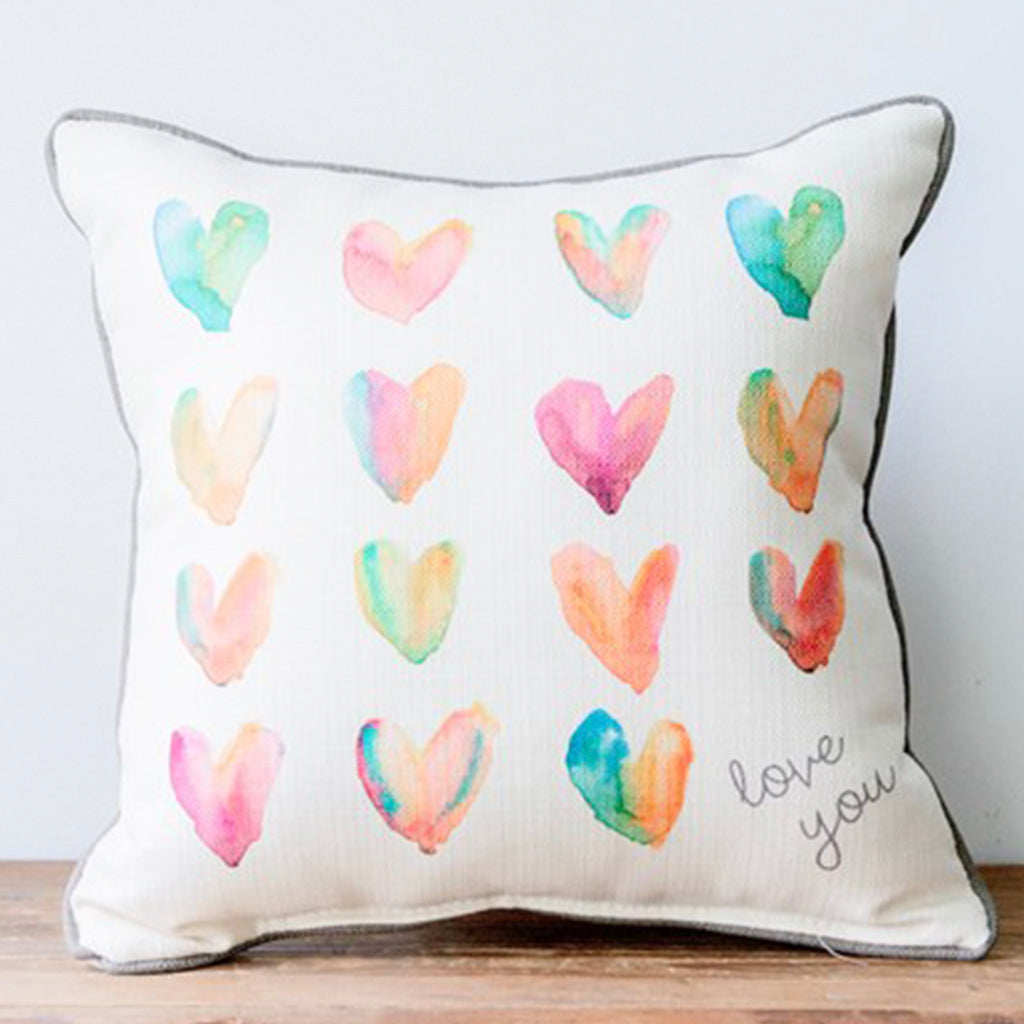Watercolor Love You Square Pillow - TheMississippiGiftCompany.com