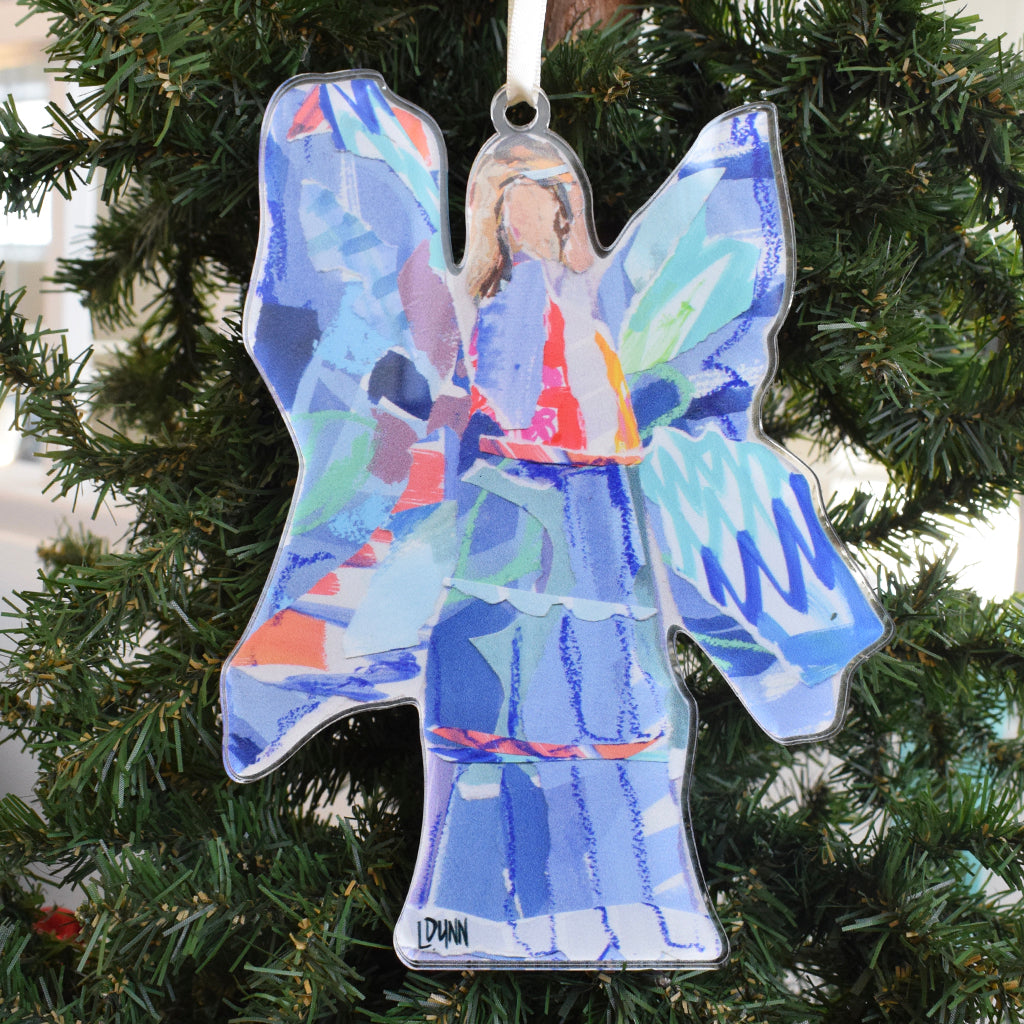 Blue "Good News" Acrylic Angel Ornament - TheMississippiGiftCompany.com