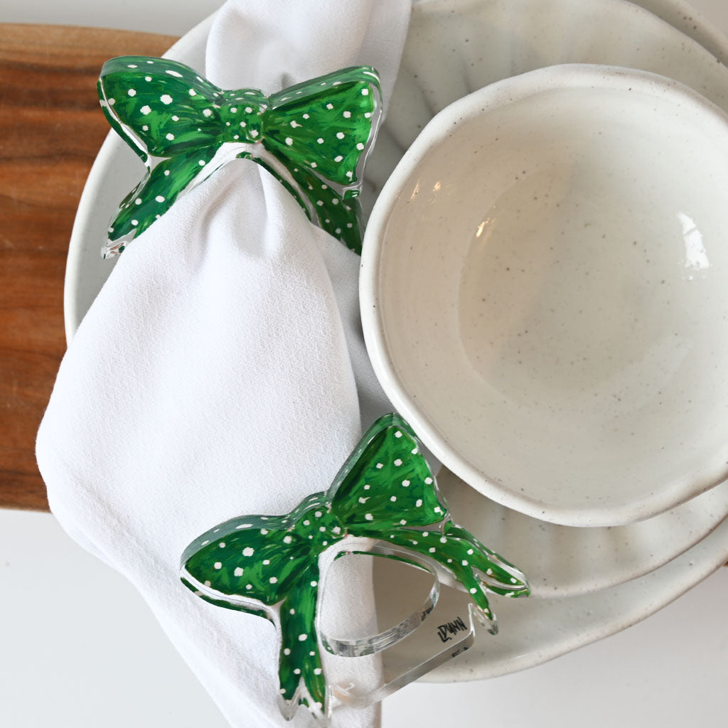 Lauren Dunn Green Bow Acrylic Napkin Rings - TheMississippiGiftCompany.com