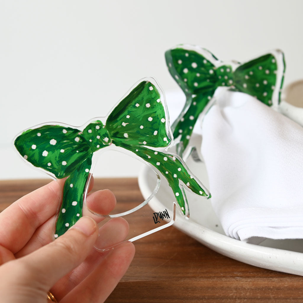 Lauren Dunn Green Bow Acrylic Napkin Rings - TheMississippiGiftCompany.com