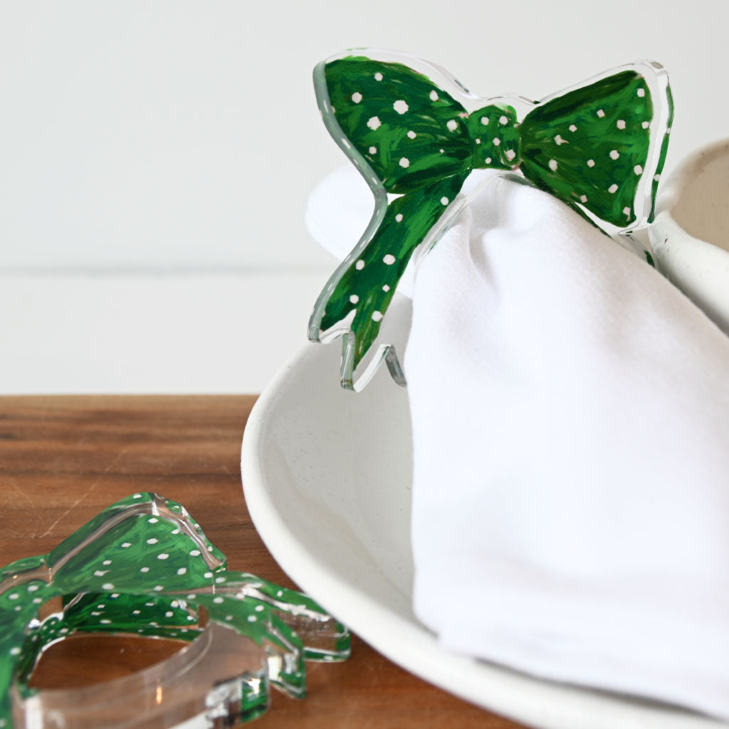 Lauren Dunn Green Bow Acrylic Napkin Rings - TheMississippiGiftCompany.com