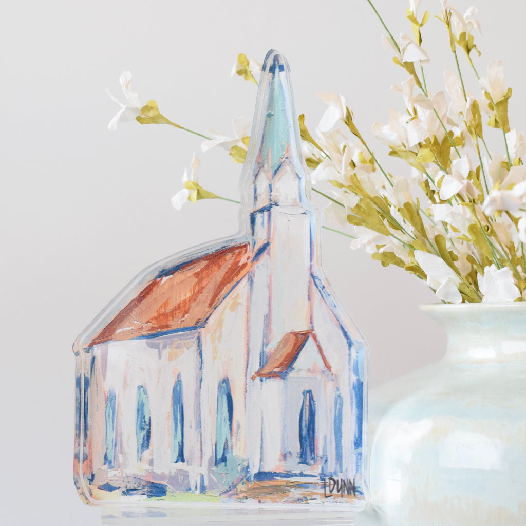 Large Red Roof Church Acrylic Block - TheMississippiGiftCompany.com