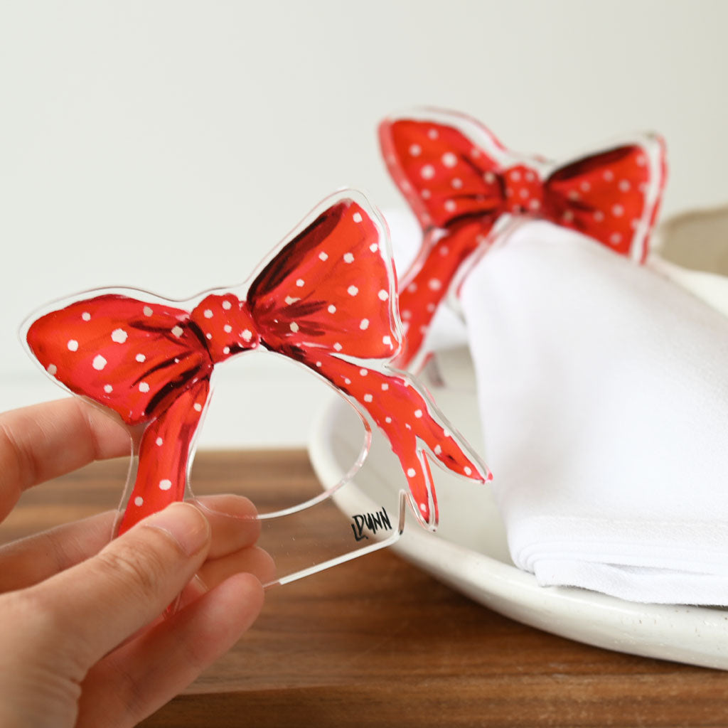 Lauren Dunn Red Bow Acrylic Napkin Rings - TheMississippiGiftCompany.com