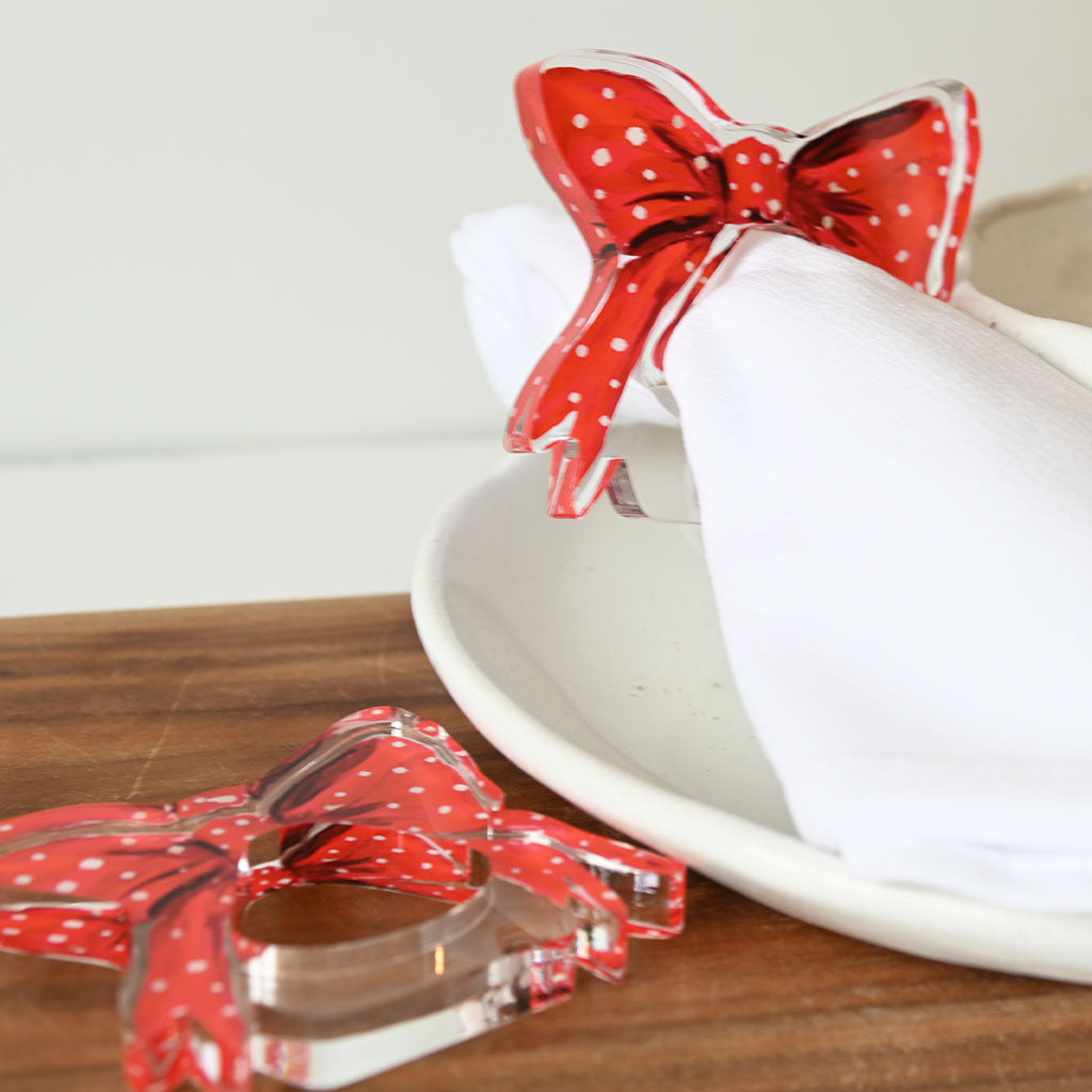Lauren Dunn Red Bow Acrylic Napkin Rings - TheMississippiGiftCompany.com