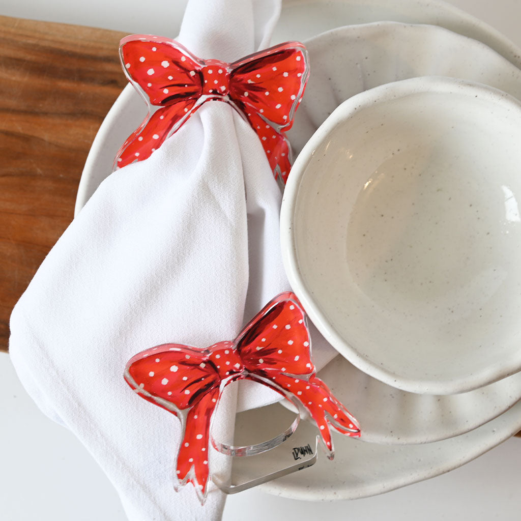 Lauren Dunn Red Bow Acrylic Napkin Rings - TheMississippiGiftCompany.com