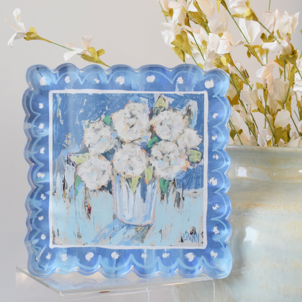 Scalloped Blue Hydrangea Acrylic Block - TheMississippiGiftCompany.com