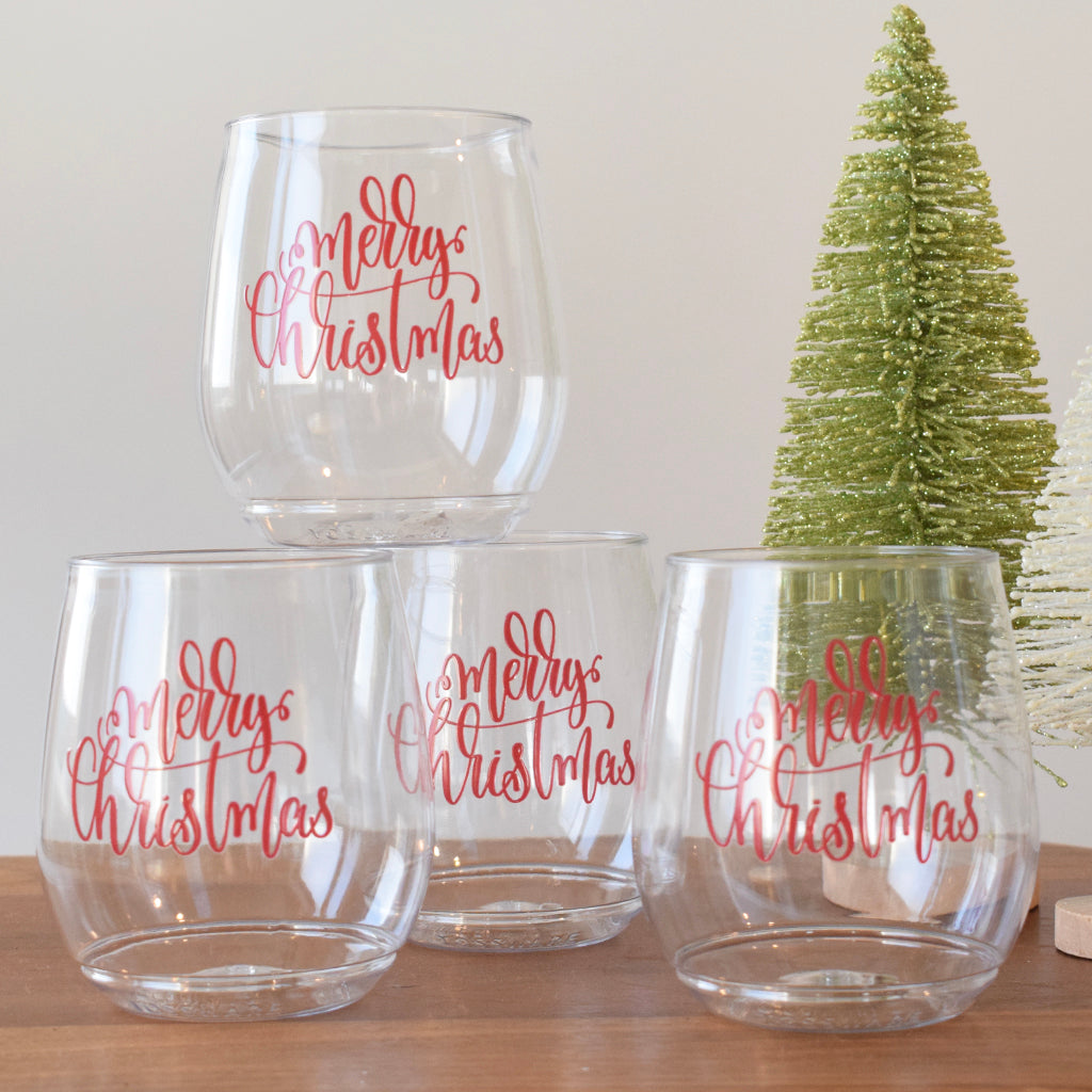 Merry Christmas Script Wine Cups - TheMississippiGiftCompany.com