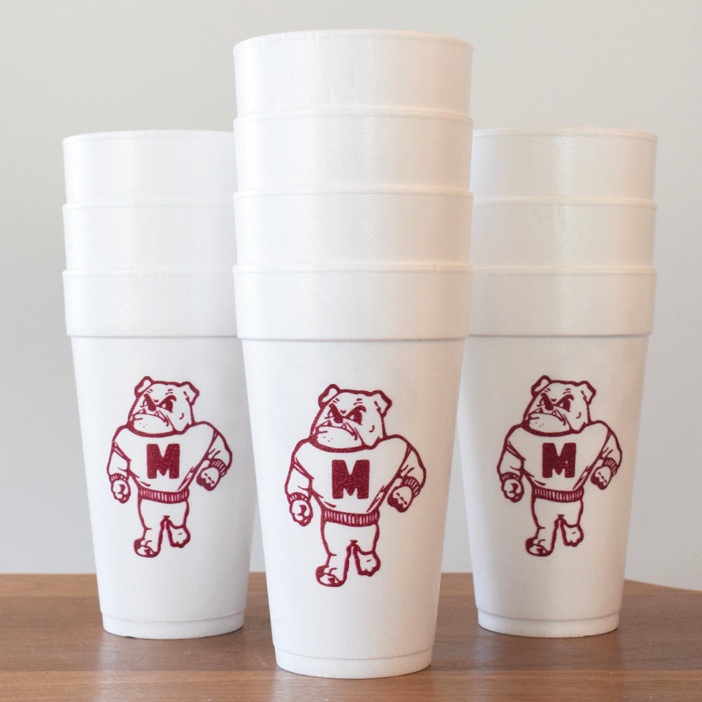 Retro Bulldog Foam Cups - TheMississippiGiftCompany.com