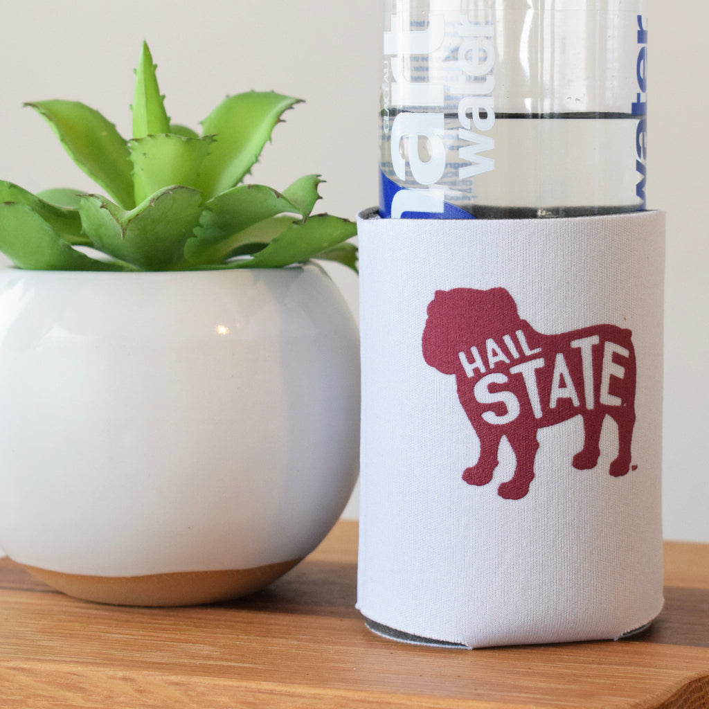 White Bulldog Silhouette Hail State Coolie - TheMississippiGiftCompany.com
