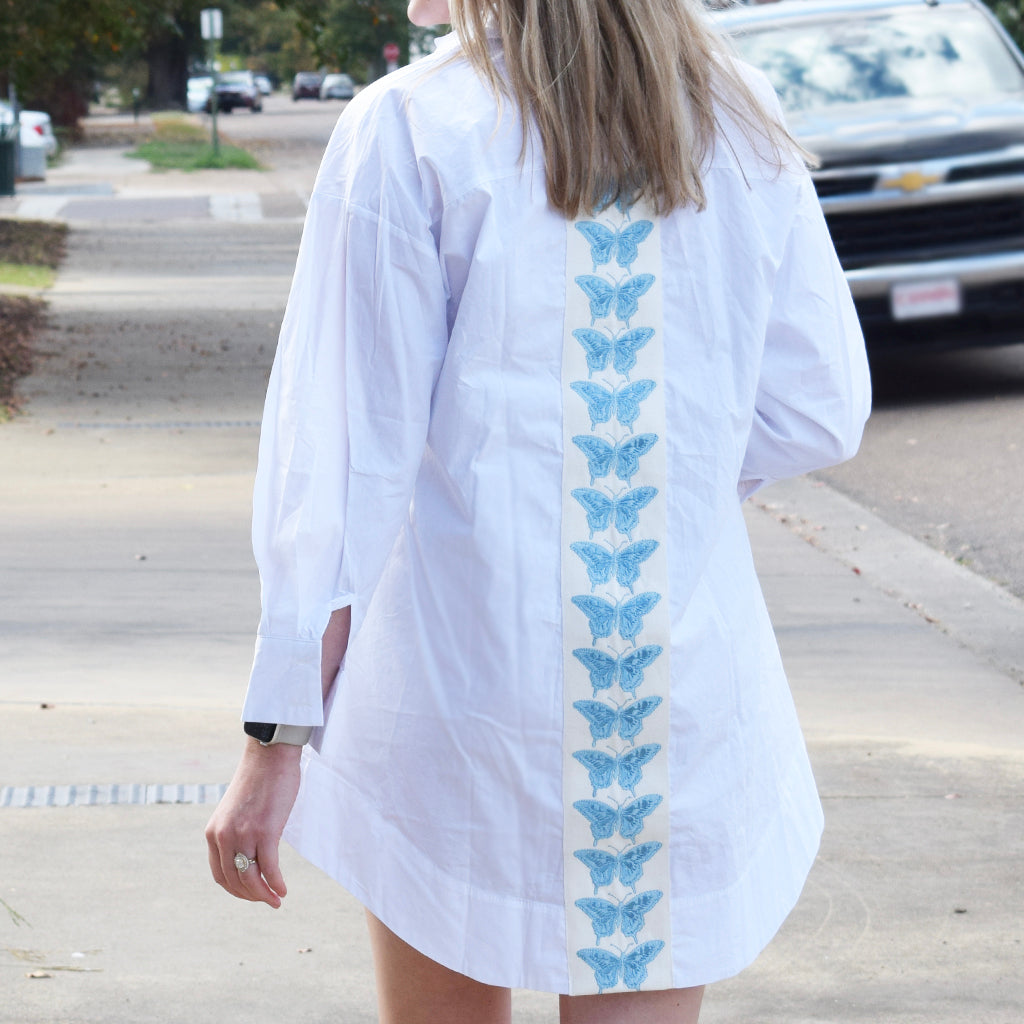 Butterfly Trim Dress-Blue - TheMississippiGiftCompany.com