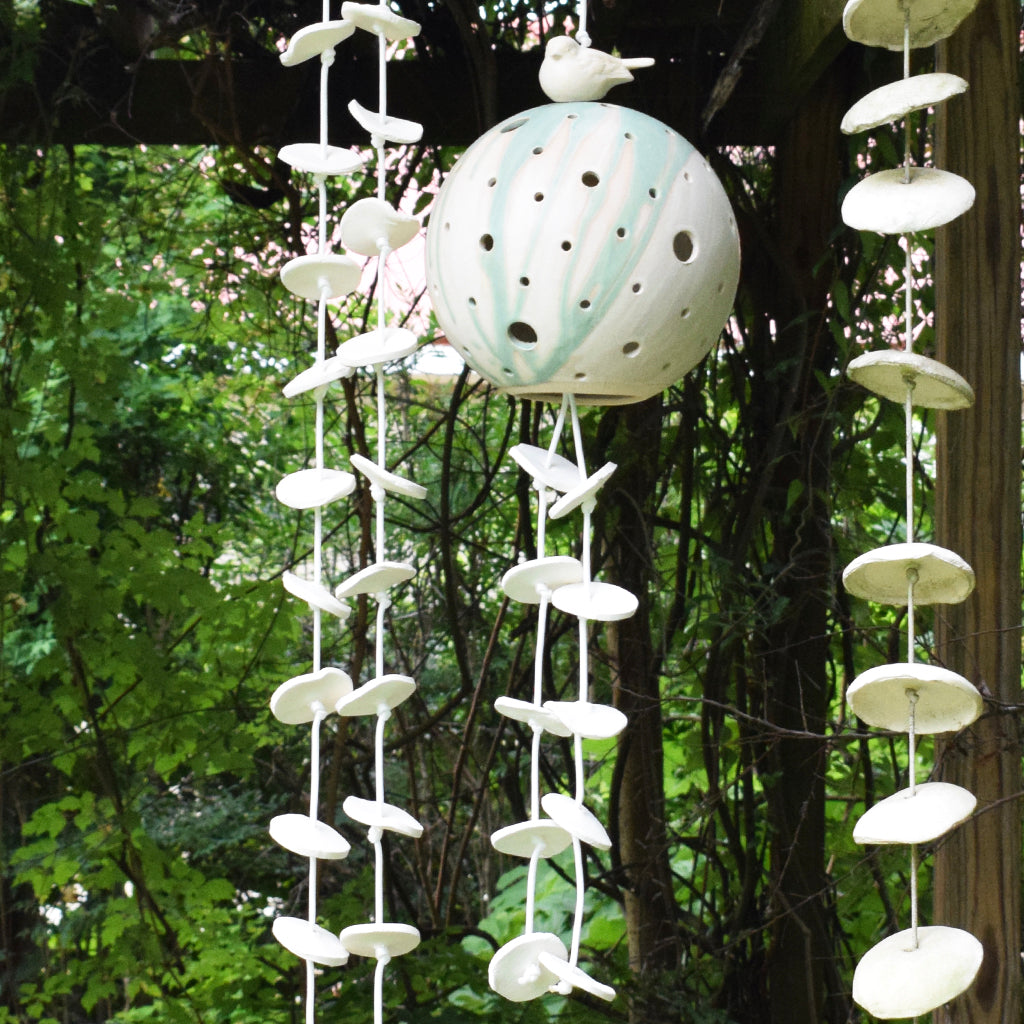 Poor House Globe Wind Chimes- Bird with 10 Small Disc - TheMississippiGiftCompany.com