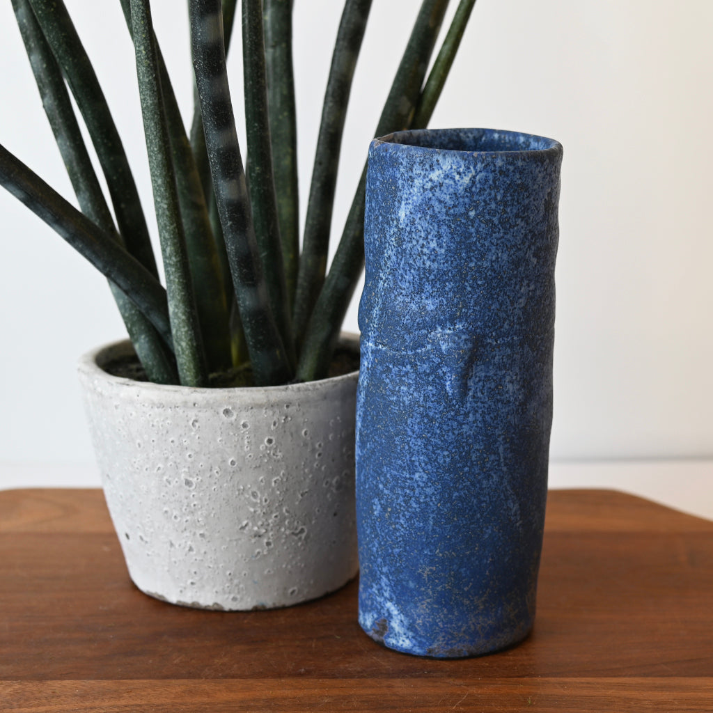 Bamboo Cylinder Vase Blue